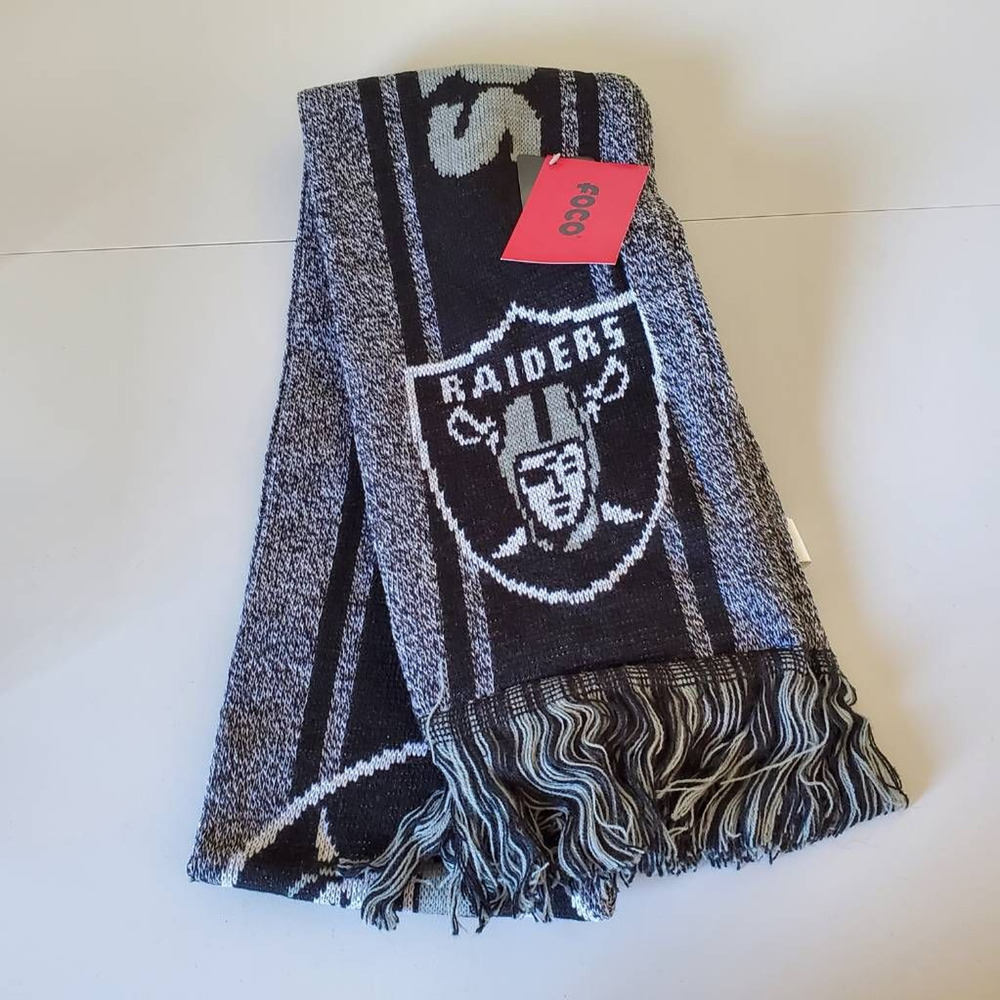 Oakland Raiders Foco Adult Scarf Black Gray Acrylic Fringe Logo NFL New